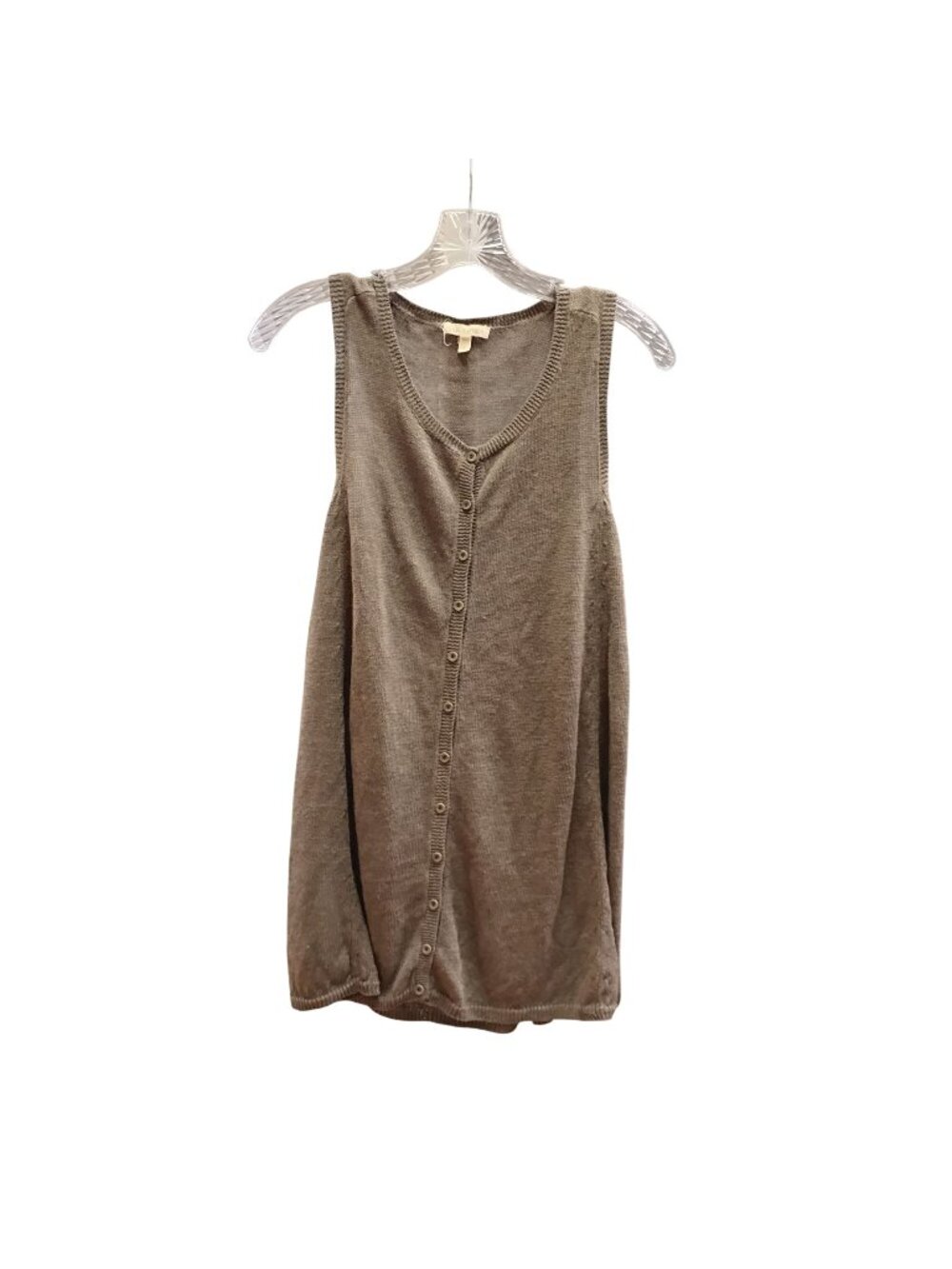 Eileen Fisher Womens S Tan Longline Linen Knit Tank Top Sleeveless Tunic